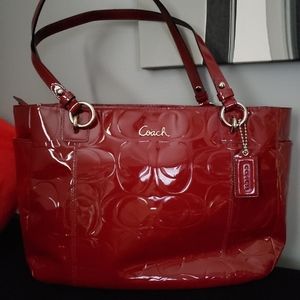 Coach F17729 burgundy embossed patent leather bag